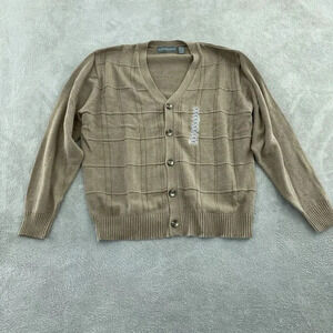 Oscar De La Renta Mens XL Cardigan Sweater Beige Cotton Blend Button Up 1463